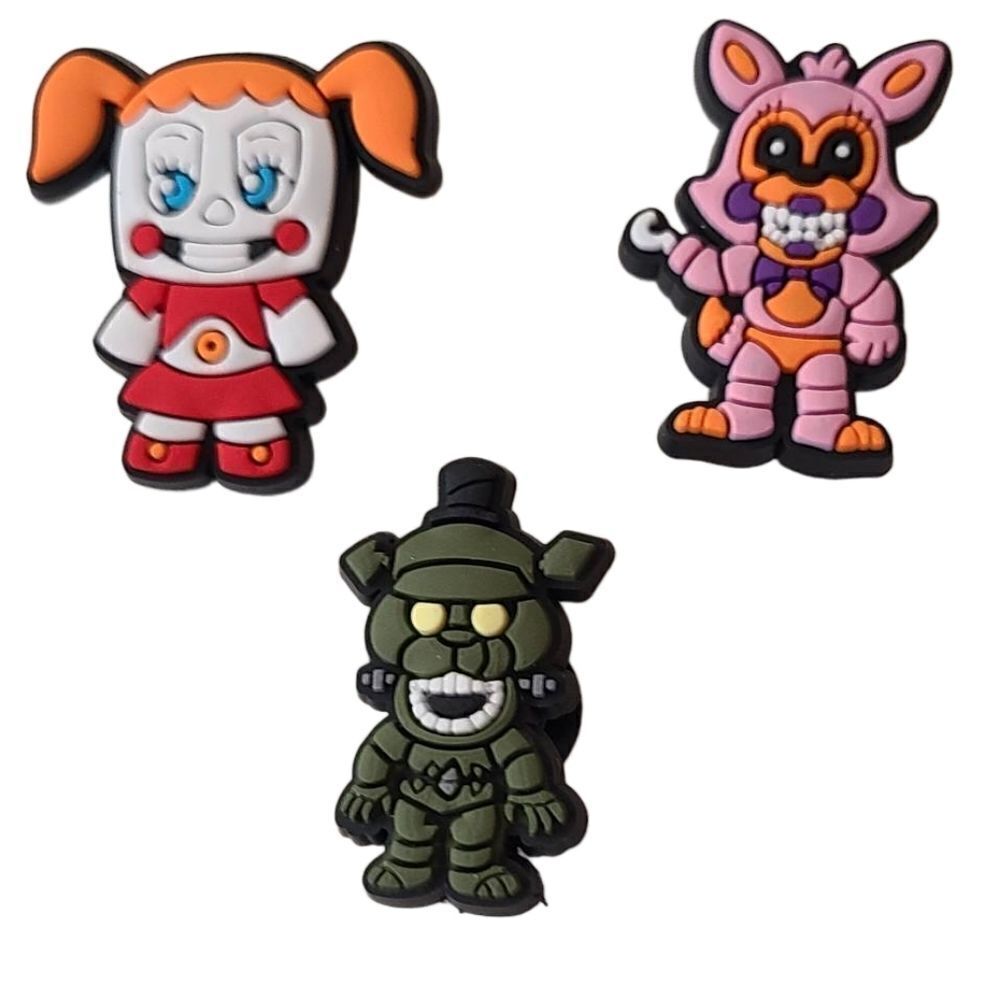 FNAF 3-Pc Shoe Charms Five Nights at Freddy’s Fazbear Mangfox Fits Crocs NWT Set